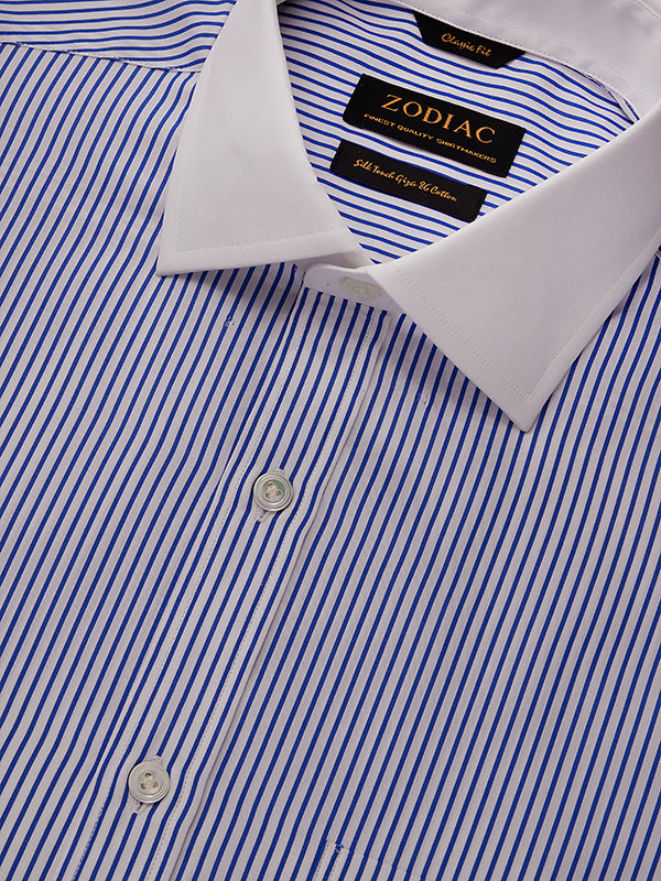 Barboni Blue Striped Full Sleeve Double Cuff Classic Fit Classic Formal Silk Touch Egyptian Giza Cotton Shirt
