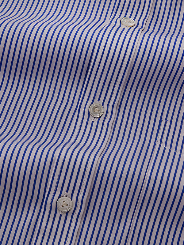 Barboni Blue Striped Full Sleeve Double Cuff Classic Fit Classic Formal Silk Touch Egyptian Giza Cotton Shirt