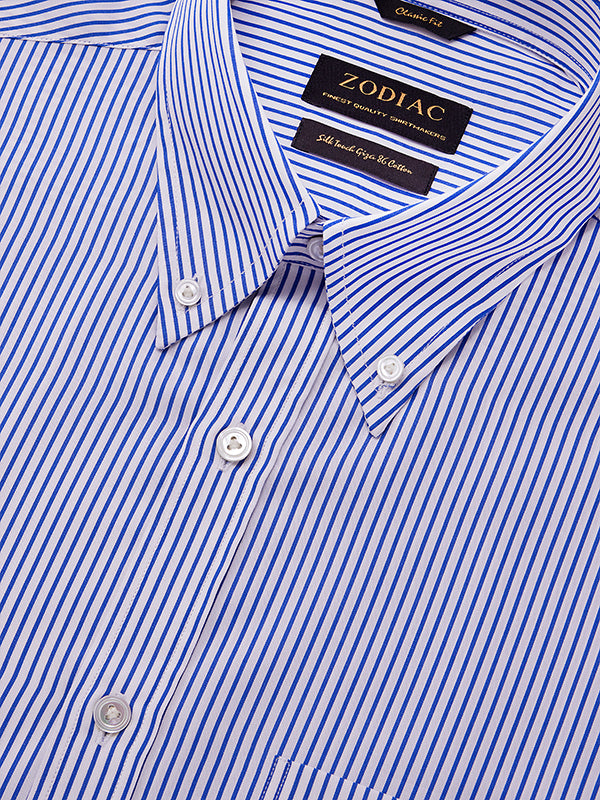 Barboni Blue Striped Full Sleeve Single Cuff Classic Fit Classic Formal Silk Touch Egyptian Giza Cotton Shirt