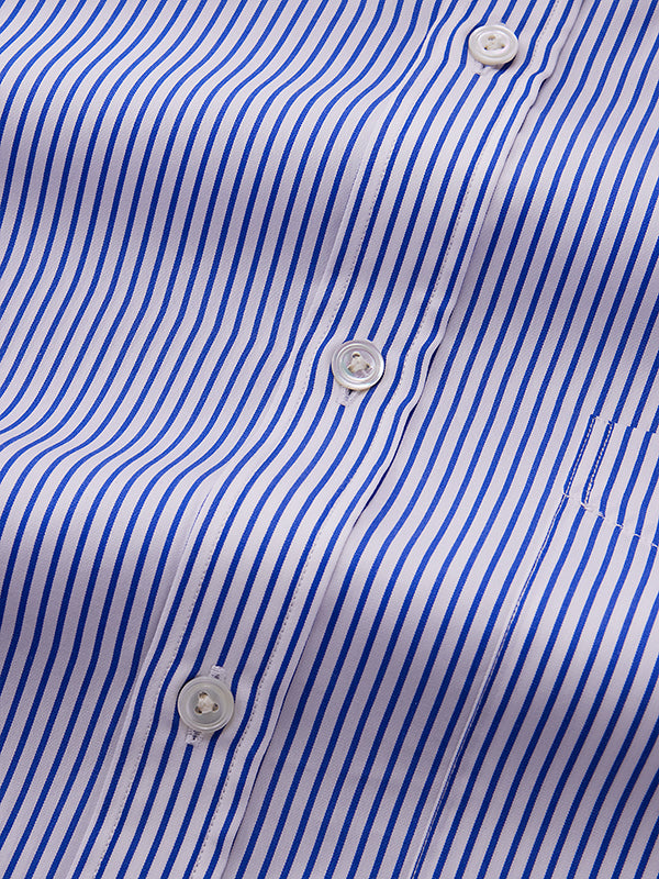Barboni Blue Striped Full Sleeve Single Cuff Classic Fit Classic Formal Silk Touch Egyptian Giza Cotton Shirt