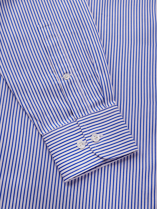 Barboni Blue Striped Full Sleeve Single Cuff Classic Fit Classic Formal Silk Touch Egyptian Giza Cotton Shirt