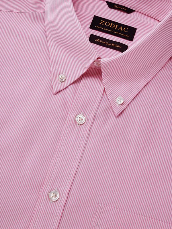Barboni Pink Striped Full Sleeve Single Cuff Classic Fit Classic Formal Silk Touch Egyptian Giza Cotton Shirt