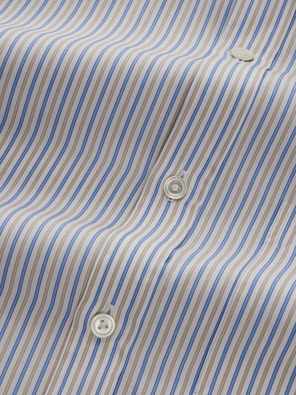 Barboni Beige Striped Full Sleeve Single Cuff Classic Fit Classic Formal Silk Touch Egyptian Giza Cotton Shirt