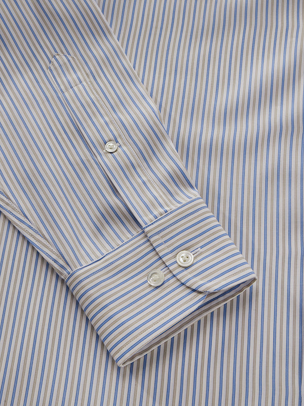 Barboni Beige Striped Full Sleeve Single Cuff Classic Fit Classic Formal Silk Touch Egyptian Giza Cotton Shirt