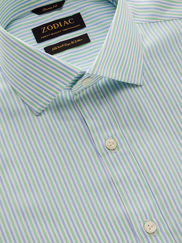 Barboni Green Striped Full Sleeve Single Cuff Classic Fit Classic Formal Silk Touch Egyptian Giza Cotton Shirt