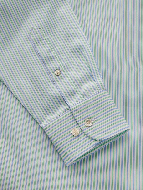 Barboni Green Striped Full Sleeve Single Cuff Classic Fit Classic Formal Silk Touch Egyptian Giza Cotton Shirt