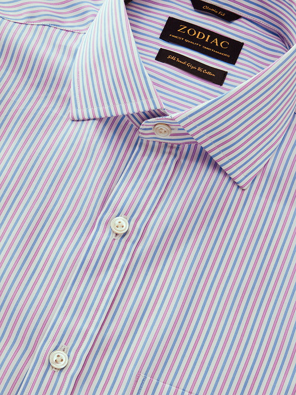 Barboni Lilac Striped Full Sleeve Single Cuff Classic Fit Classic Formal Silk Touch Egyptian Giza Cotton Shirt