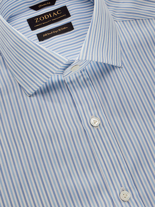 Barboni Sky Striped Full Sleeve Single Cuff Classic Fit Classic Formal Silk Touch Egyptian Giza Cotton Shirt