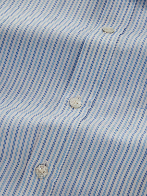 Barboni Sky Striped Full Sleeve Single Cuff Classic Fit Classic Formal Silk Touch Egyptian Giza Cotton Shirt