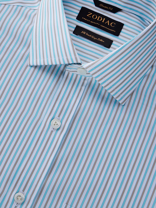 Barboni Aqua Striped Half Sleeve Classic Fit Classic Formal Egyptian Giza Silk Touch Cotton Shirt