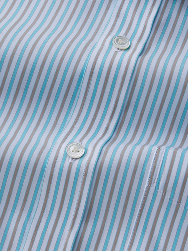 Barboni Aqua Striped Half Sleeve Classic Fit Classic Formal Egyptian Giza Silk Touch Cotton Shirt