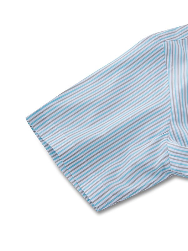 Barboni Aqua Striped Half Sleeve Classic Fit Classic Formal Egyptian Giza Silk Touch Cotton Shirt