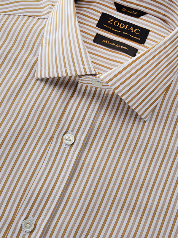 Barboni Beige Striped Half Sleeve Classic Fit Classic Formal Egyptian Giza Silk Touch Cotton Shirt