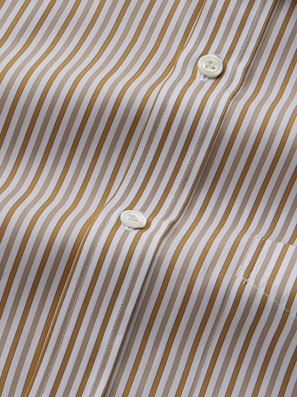 Barboni Beige Striped Half Sleeve Classic Fit Classic Formal Egyptian Giza Silk Touch Cotton Shirt