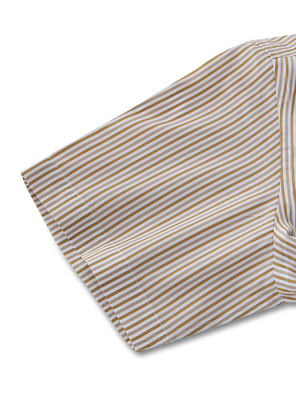 Barboni Beige Striped Half Sleeve Classic Fit Classic Formal Egyptian Giza Silk Touch Cotton Shirt