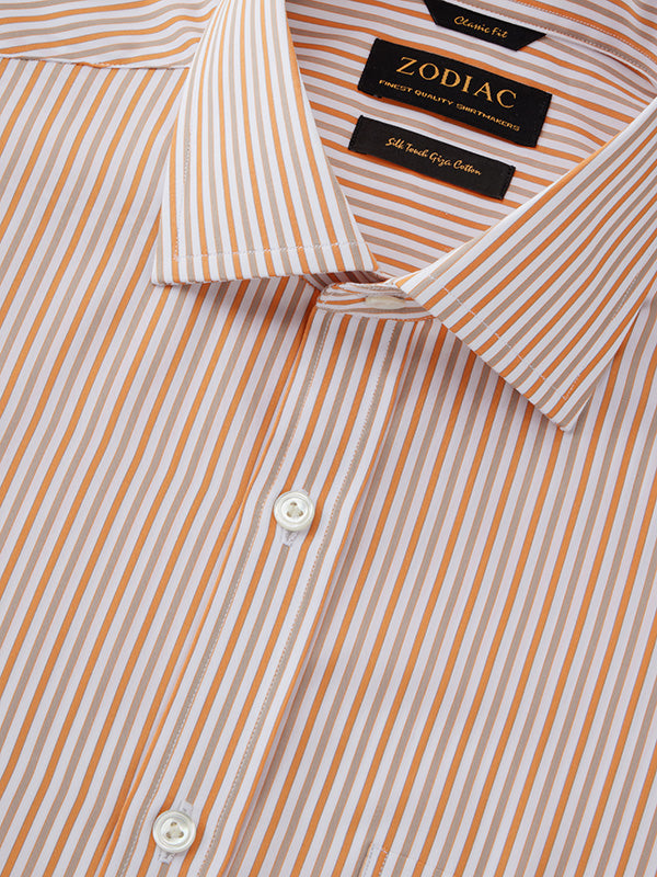 Barboni Orange Striped Half Sleeve Classic Fit Classic Formal Egyptian Giza Silk Touch Cotton Shirt