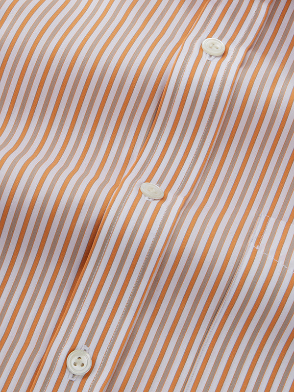 Barboni Orange Striped Half Sleeve Classic Fit Classic Formal Egyptian Giza Silk Touch Cotton Shirt
