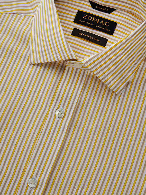 Barboni Yellow Striped Half Sleeve Classic Fit Classic Formal Egyptian Giza Silk Touch Cotton Shirt