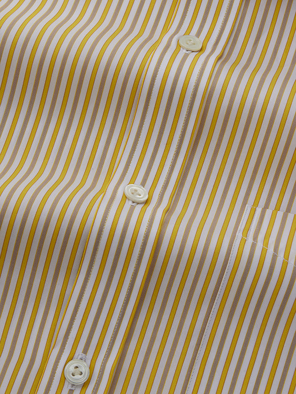 Barboni Yellow Striped Half Sleeve Classic Fit Classic Formal Egyptian Giza Silk Touch Cotton Shirt