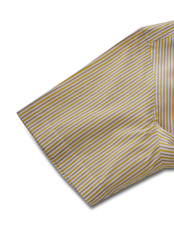 Barboni Yellow Striped Half Sleeve Classic Fit Classic Formal Egyptian Giza Silk Touch Cotton Shirt
