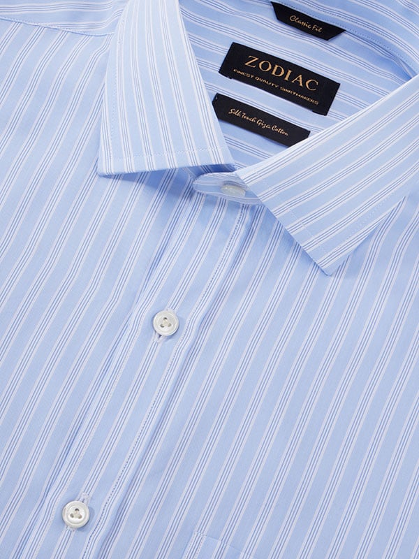 Barboni Sky Striped Full Sleeve Single Cuff Classic Fit Classic Formal Silk Touch Egyptian Giza Cotton Shirt