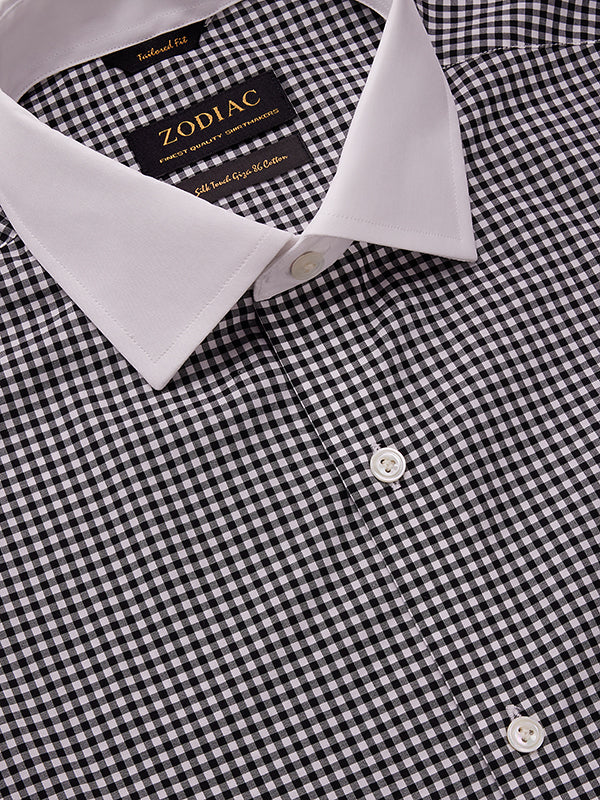 Barboni Black & White Check Full Sleeve Double Cuff Tailored Fit Classic Formal Silk Touch Egyptian Giza Cotton Without Pocket Shirt