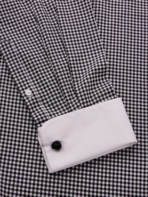 Barboni Black & White Check Full Sleeve Double Cuff Tailored Fit Classic Formal Silk Touch Egyptian Giza Cotton Without Pocket Shirt