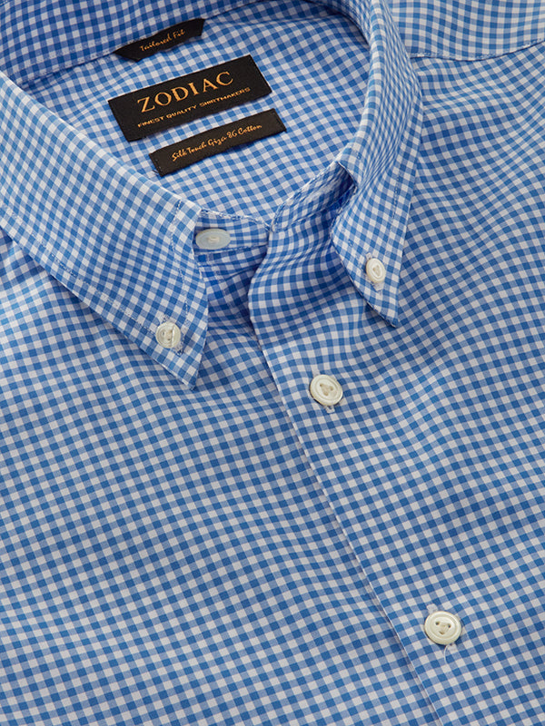 Barboni Blue Check Full Sleeve Single Cuff Tailored Fit Classic Formal Silk Touch Egyptian Giza Cotton Shirt