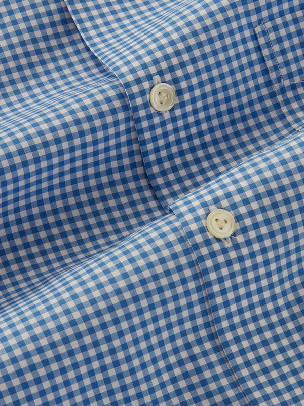 Barboni Blue Check Full Sleeve Single Cuff Tailored Fit Classic Formal Silk Touch Egyptian Giza Cotton Shirt