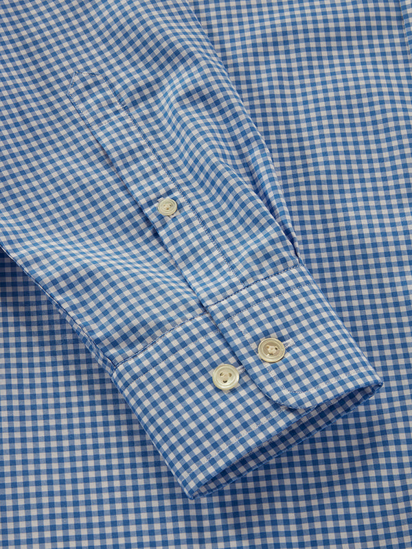 Barboni Blue Check Full Sleeve Single Cuff Tailored Fit Classic Formal Silk Touch Egyptian Giza Cotton Shirt