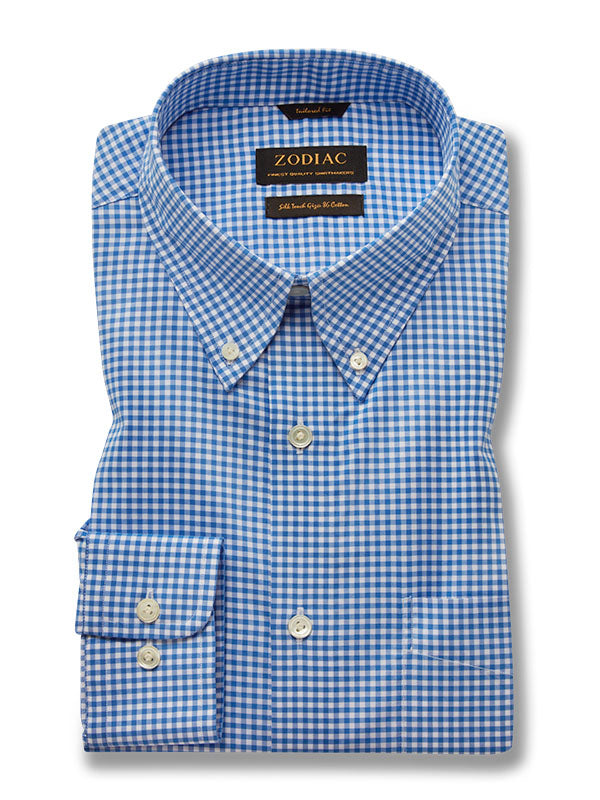 Barboni Blue Check Full Sleeve Single Cuff Tailored Fit Classic Formal Silk Touch Egyptian Giza Cotton Shirt