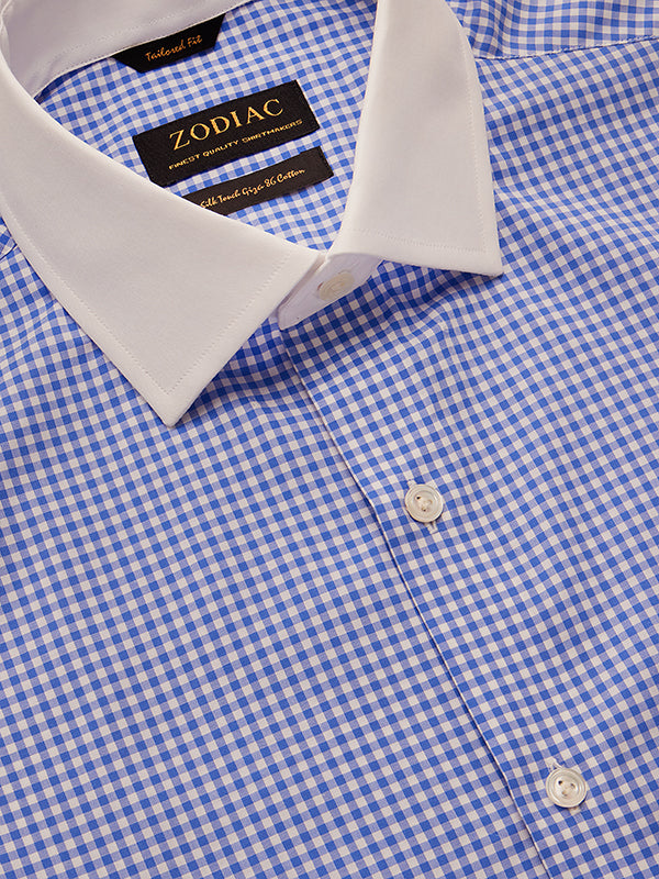 Barboni Blue Check Full Sleeve Single Cuff Tailored Fit Classic Formal Silk Touch Egyptian Giza Cotton Shirt