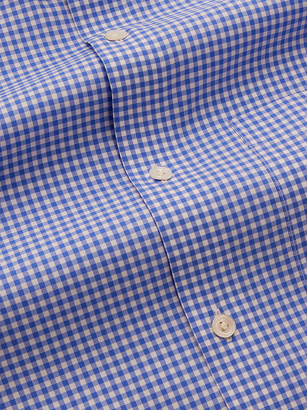 Barboni Blue Check Full Sleeve Single Cuff Tailored Fit Classic Formal Silk Touch Egyptian Giza Cotton Shirt