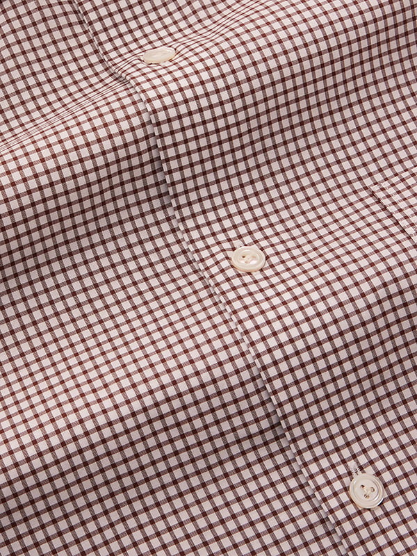 Barboni Brown Check Full Sleeve Double Cuff Tailored Fit Classic Formal Silk Touch Egyptian Giza Cotton Without Pocket Shirt