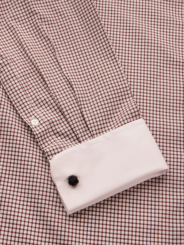 Barboni Brown Check Full Sleeve Double Cuff Tailored Fit Classic Formal Silk Touch Egyptian Giza Cotton Without Pocket Shirt