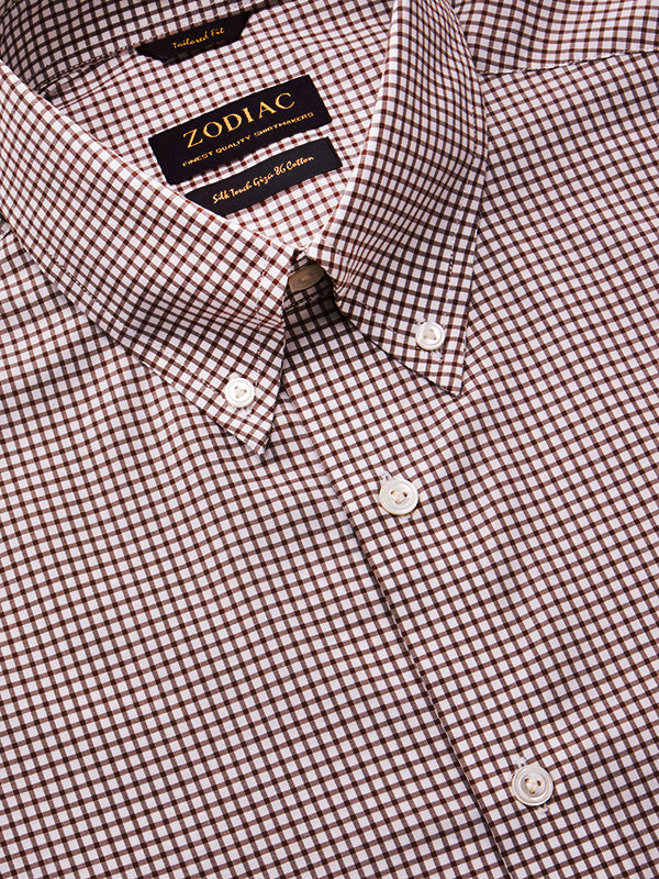 Barboni Brown Check Full Sleeve Single Cuff Tailored Fit Classic Formal Silk Touch Egyptian Giza Cotton Without Pocket Shirt