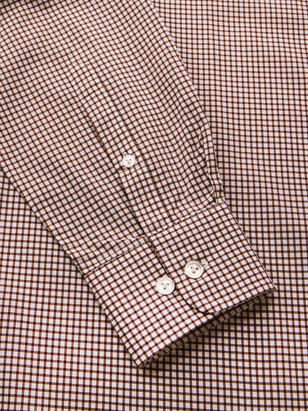 Barboni Brown Check Full Sleeve Single Cuff Tailored Fit Classic Formal Silk Touch Egyptian Giza Cotton Without Pocket Shirt
