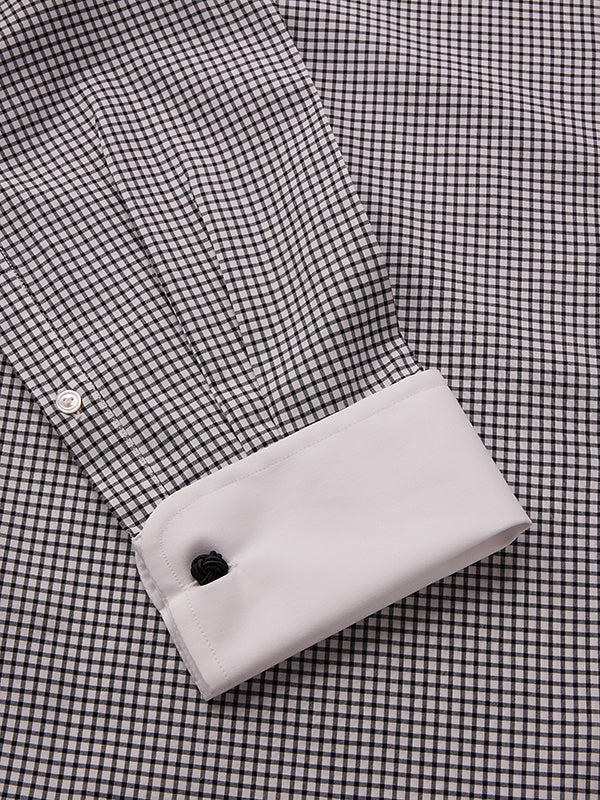 Barboni Black & White Check Full Sleeve Double Cuff Tailored Fit Classic Formal Silk Touch Egyptian Giza Cotton Shirt