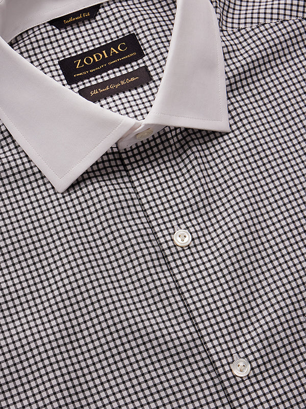 Barboni Black & White Check Full Sleeve Single Cuff Tailored Fit Classic Formal Silk Touch Egyptian Giza Cotton Shirt