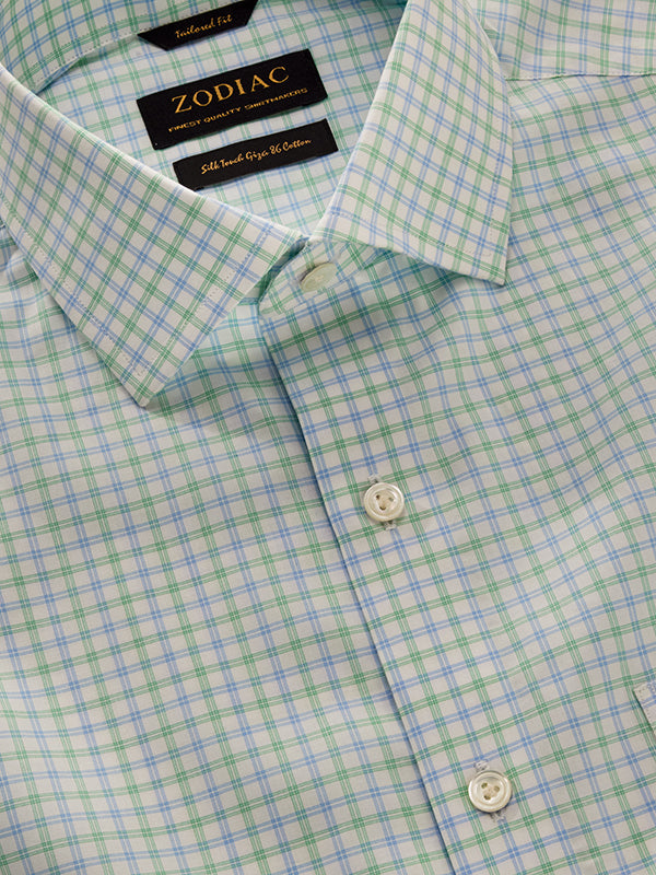 Barboni Green Check Full Sleeve Single Cuff Tailored Fit Classic Formal Silk Touch Egyptian Giza Cotton Shirt
