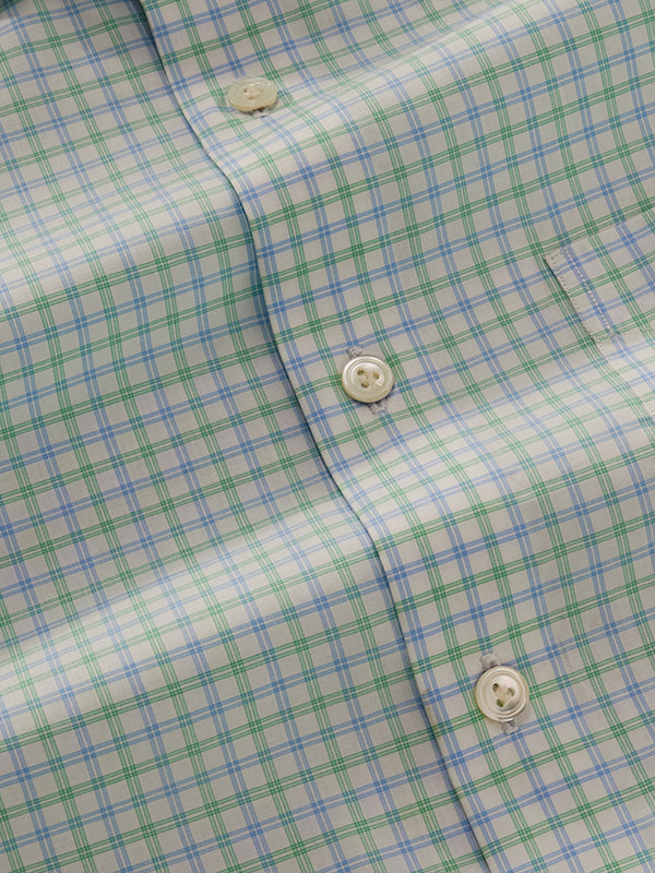 Barboni Green Check Full Sleeve Single Cuff Tailored Fit Classic Formal Silk Touch Egyptian Giza Cotton Shirt