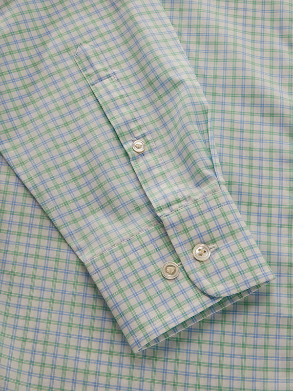 Barboni Green Check Full Sleeve Single Cuff Tailored Fit Classic Formal Silk Touch Egyptian Giza Cotton Shirt