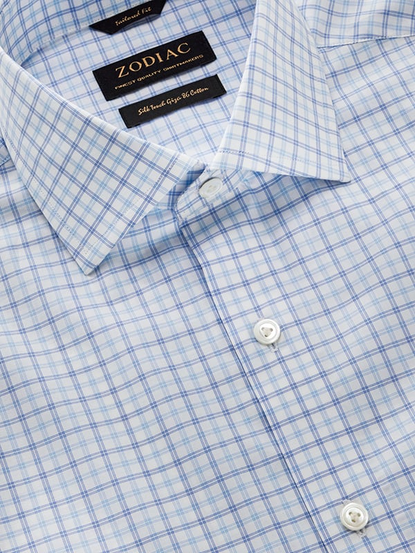 Barboni Sky Check Full Sleeve Single Cuff Tailored Fit Classic Formal Silk Touch Egyptian Giza Cotton Shirt
