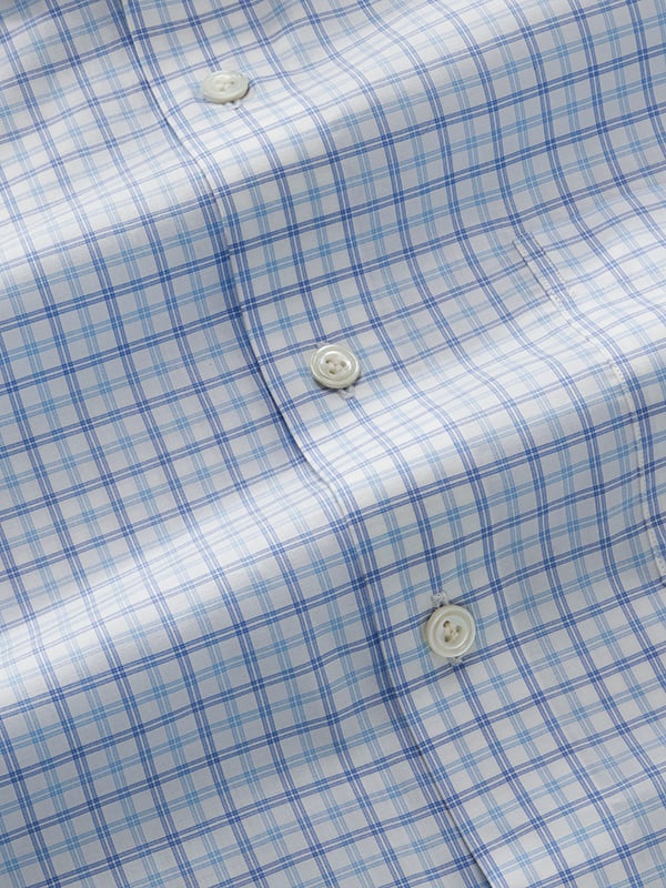 Barboni Sky Check Full Sleeve Single Cuff Tailored Fit Classic Formal Silk Touch Egyptian Giza Cotton Shirt