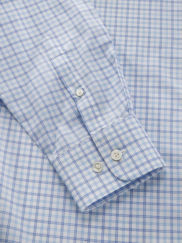 Barboni Sky Check Full Sleeve Single Cuff Tailored Fit Classic Formal Silk Touch Egyptian Giza Cotton Shirt