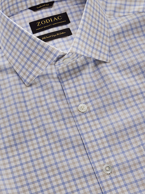 Barboni Beige Check Half Sleeve Tailored Fit Semi Formal Silk Touch Egyptian Giza Cotton Shirt