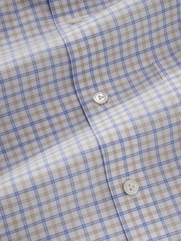 Barboni Beige Check Half Sleeve Tailored Fit Semi Formal Silk Touch Egyptian Giza Cotton Shirt