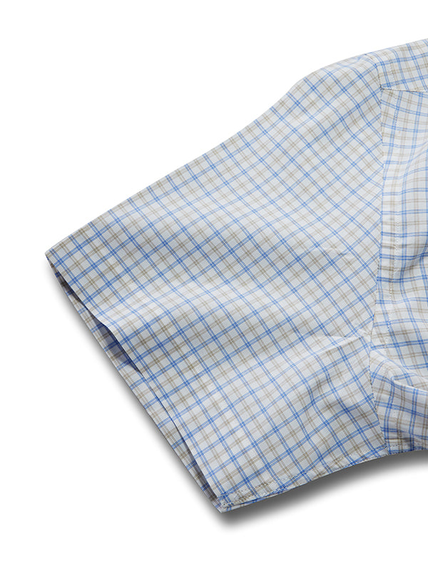 Barboni Beige Check Half Sleeve Tailored Fit Semi Formal Silk Touch Egyptian Giza Cotton Shirt