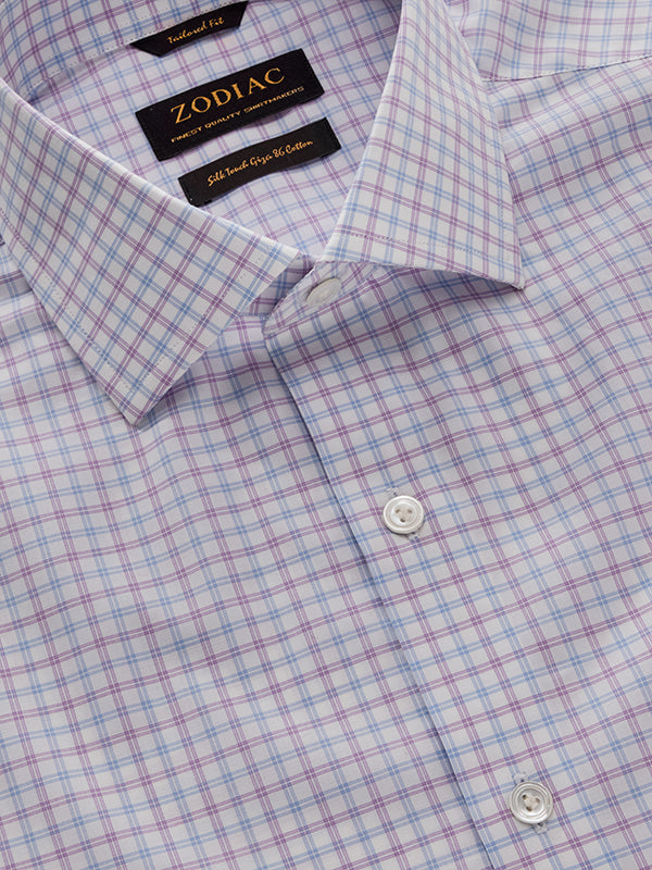 Barboni Lilac Check Half Sleeve Tailored Fit Semi Formal Silk Touch Egyptian Giza Cotton Shirt