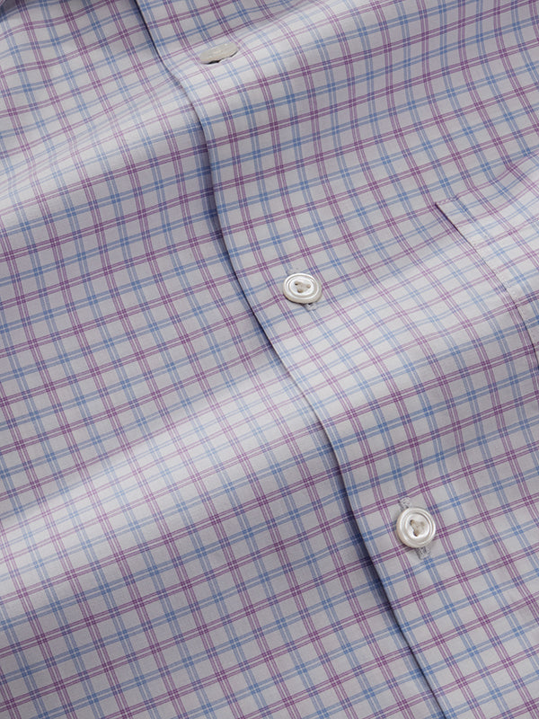 Barboni Lilac Check Half Sleeve Tailored Fit Semi Formal Silk Touch Egyptian Giza Cotton Shirt
